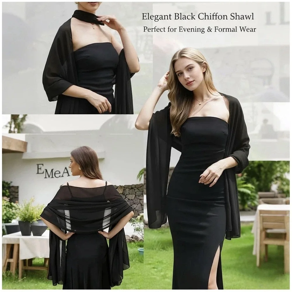 Ladiery Black Shawl Wraps for Women Evening Dresses, Chiffon Elegant Soft She...